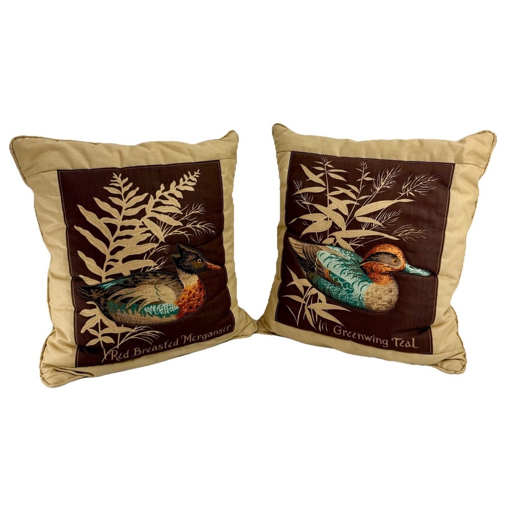 Vintage Green Wing Teal & Red Breasted Merganser Duck Pillows 12 X 14‎ Quilted
